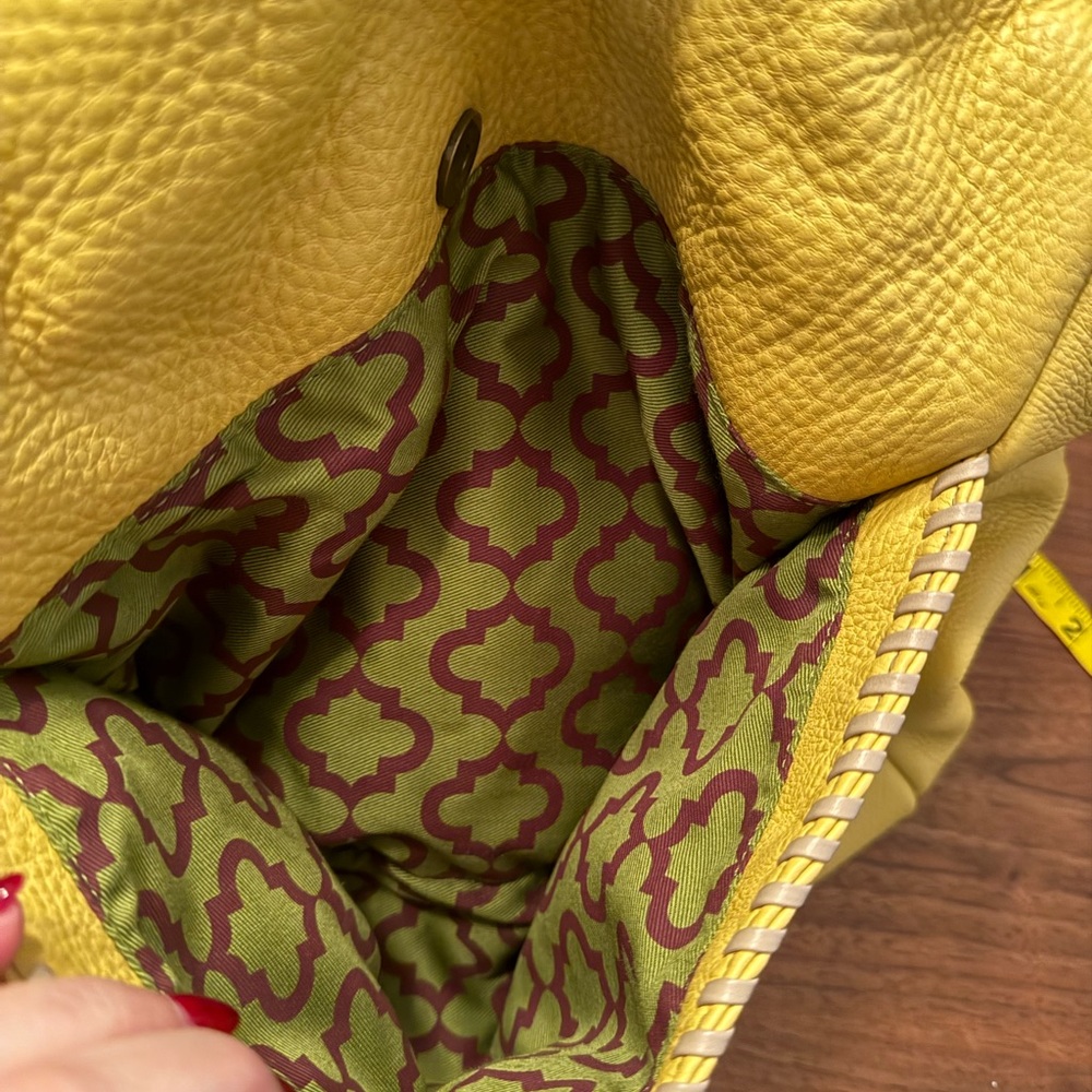 Oryany Womens Yellow & Tan Pebbled Leather Tote Shoulder Bag Multi Pockets - Picture 10 of 11